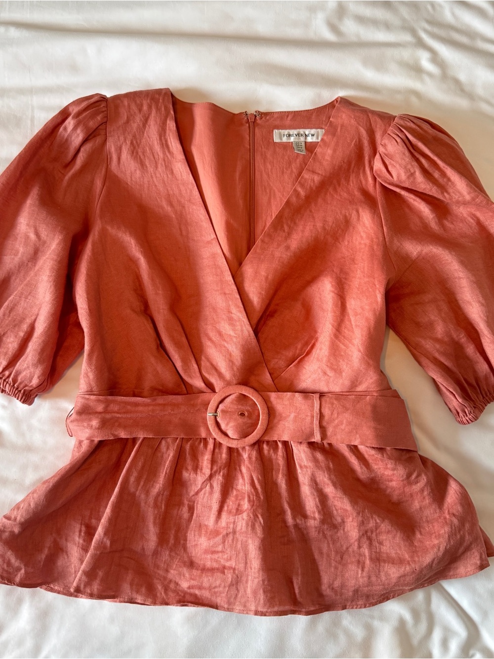 Forever New Coral Wrap Peplum Top with Belt